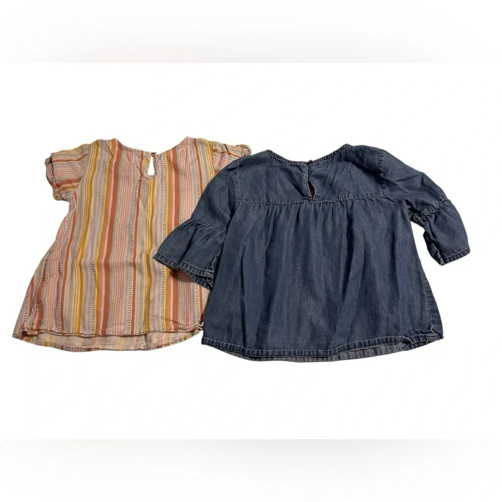 Embroidered Denim and Striped girls shirt bundle